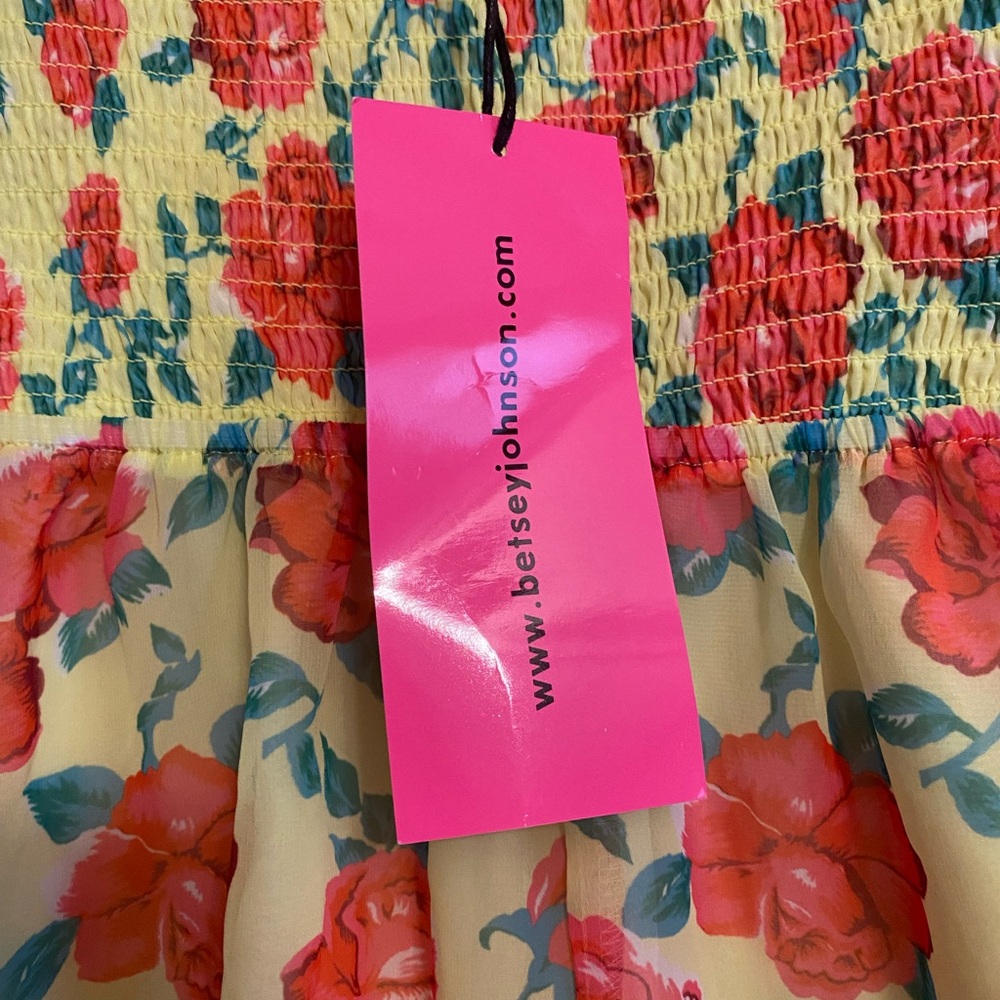 Betsy Johnson Size M Off Shoulder Puffy Sleeve Yellow Floral Lined Dress - Picture 12 of 13